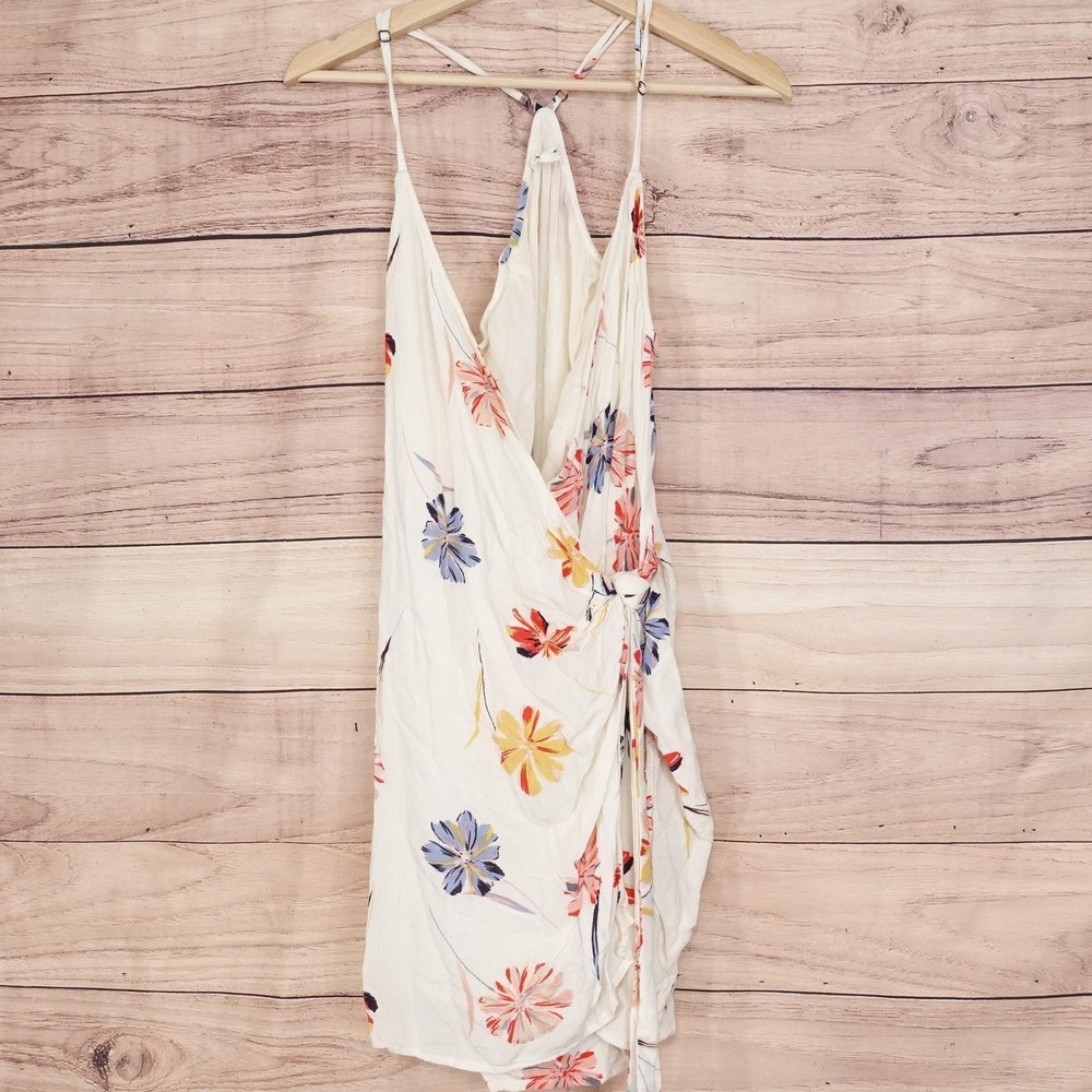 O'Neill White Floral Wrap Mini Dress with Blue, Yellow & Pink Flowers